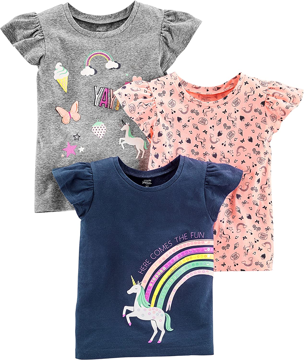 Simple Joys by Carter's Toddler Girls' Short-Sleeve Graphic Tees, Pack of 3