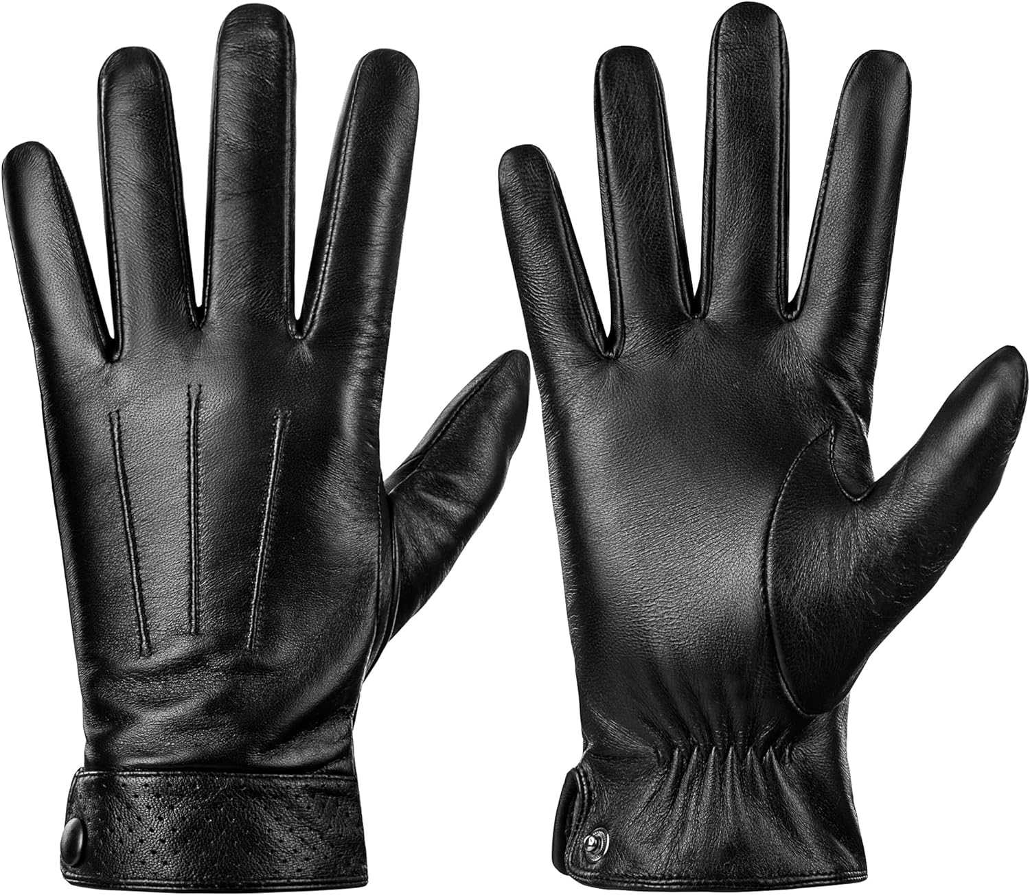 Dsane Winter Genuine Sheepskin Leather Gloves For Men, Warm Touchscreen Texting Cashmere Lined Driving Motorcycle Gloves