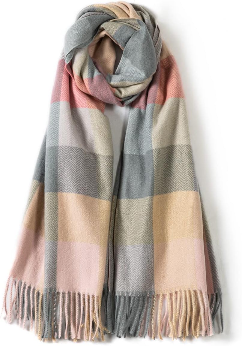 Villand Women's Wool Scarf - Cashmere Feel Winter Checked Scarves for Women, Large Soft Thick Shawls and Wraps with Gift Box