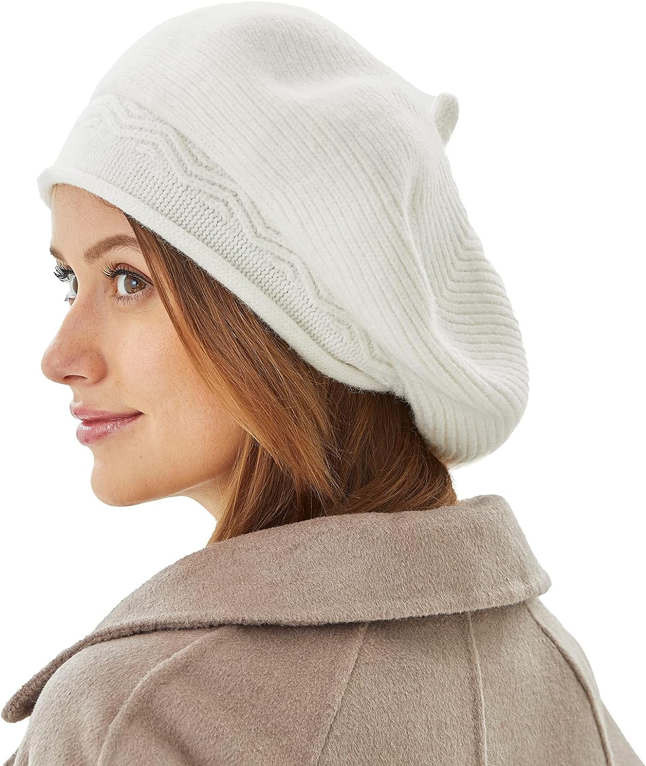 Beret Hat for Women, French Style Beanie Winter Fashion Warm Wool Lining Knit Cap