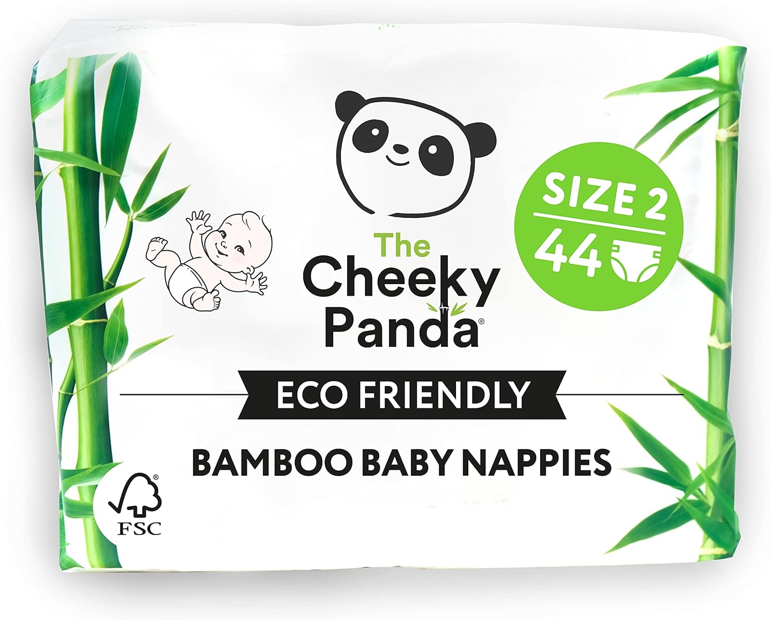The Cheeky Panda Premium Baby Diapers Size 2 (12-18lbs) | 44 Bamboo Lined Disposable Diapers for Sensitive Skin