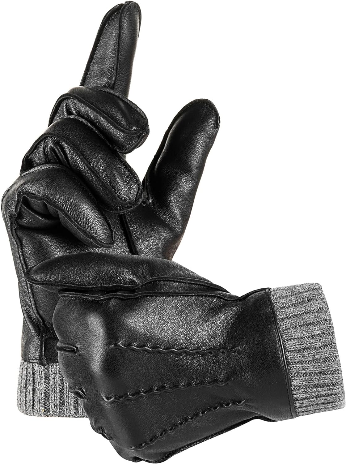 EGSSHOP Winter Warm Genuine Leather Gloves, Cashmere Lined Driving Motorcycle Gloves for Men