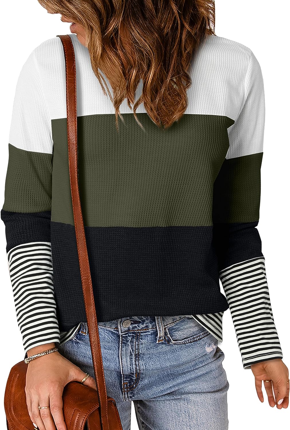 Dokotoo Womens Fashion 2026 Sweaters Casual Long Sleeve Crewneck Color Block Patchwork Pullover Waffle Knit Sweater Tops