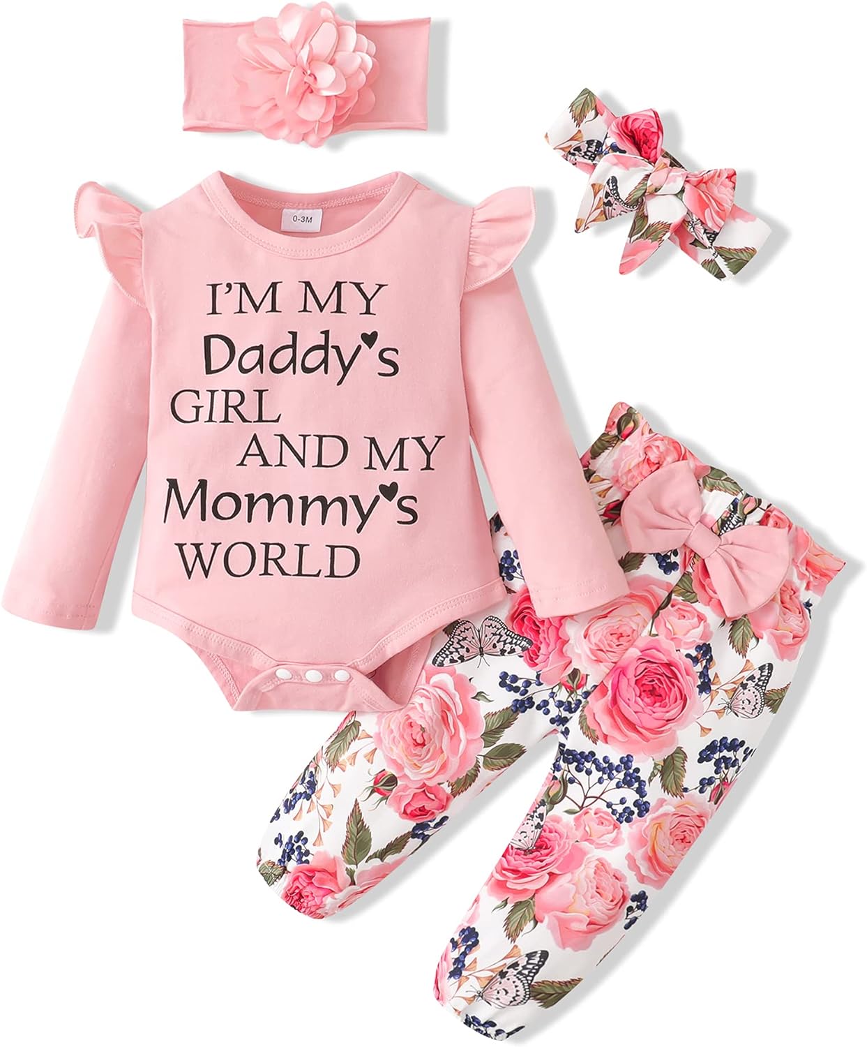 Newborn Infant Baby Girl Clothes Ruffle Romper Toddler Girl Floral Cotton Pant Sets Girls' Clothing Outfit