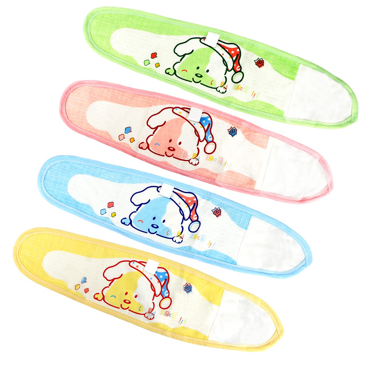 DOERDO 4Pcs Baby Infant Umbilical Cord Cotton Belly Band Adjustable Newborn Navel Belt (Green Pink Blue Yellow)