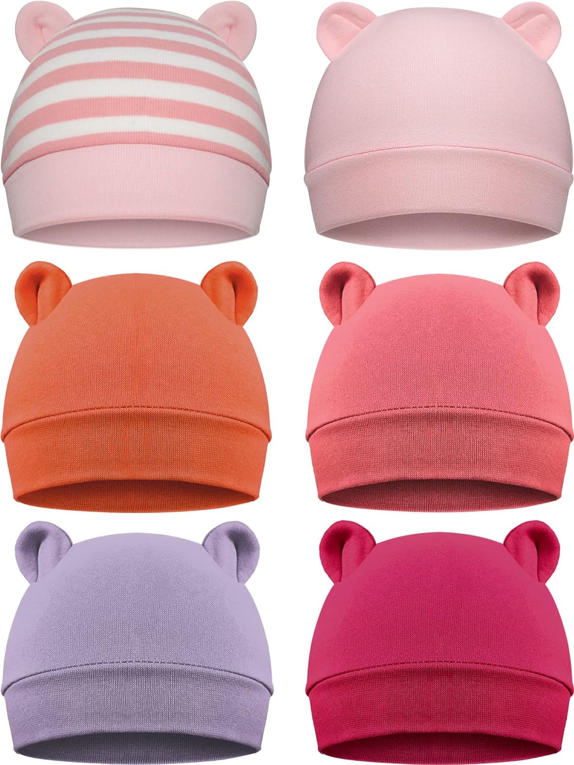 6 Pieces Newborn Baby Hat Bear Ears Infant Caps Boy Girl Toddler Hats Beanie for 0-3 Months White Pink Black Gray Blue