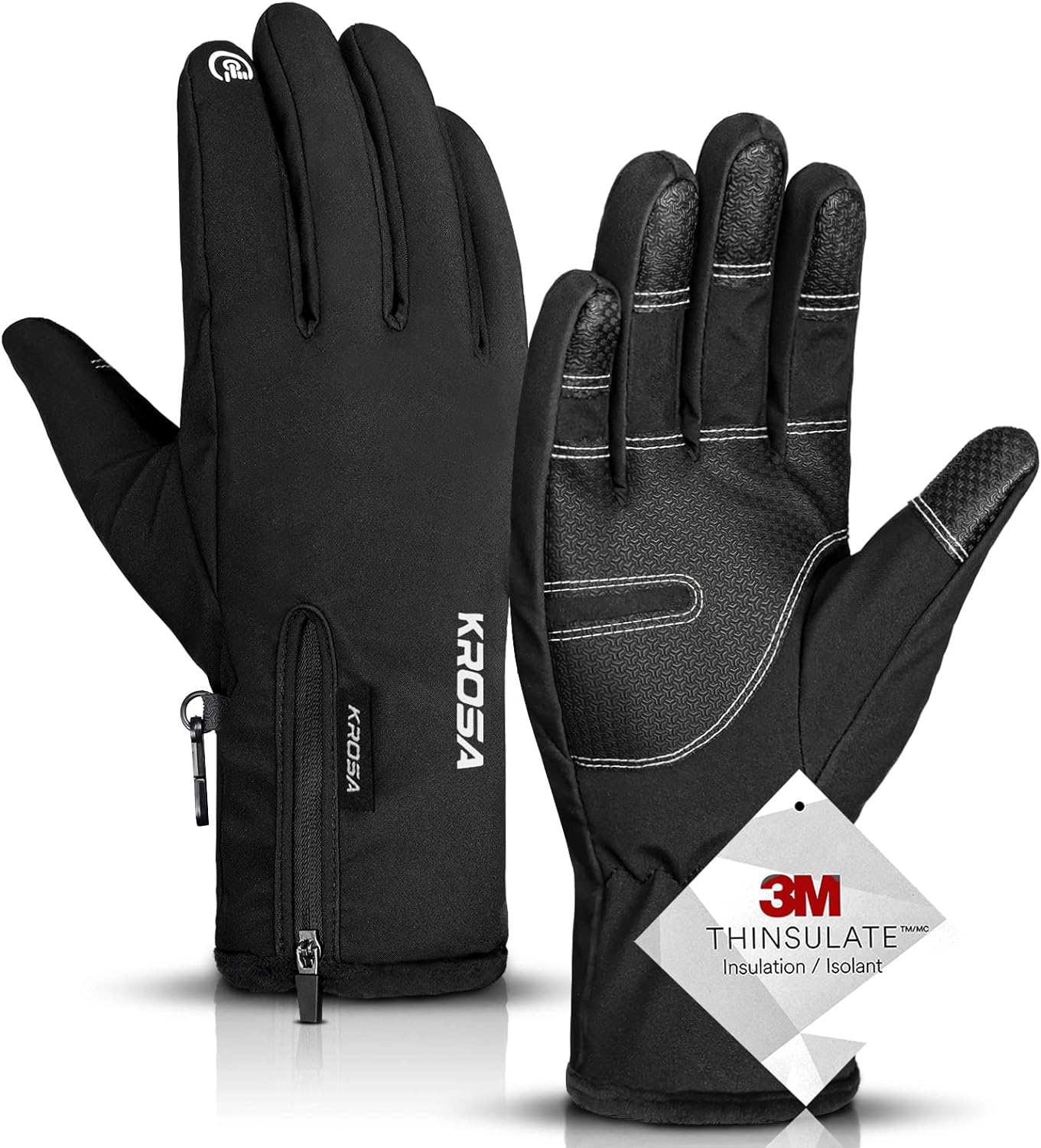 krosa -10℉ Winter Gloves Men Women, 10 Touchscreen Fingers Snow Ski Gloves, Waterproof Cold Weather Gloves