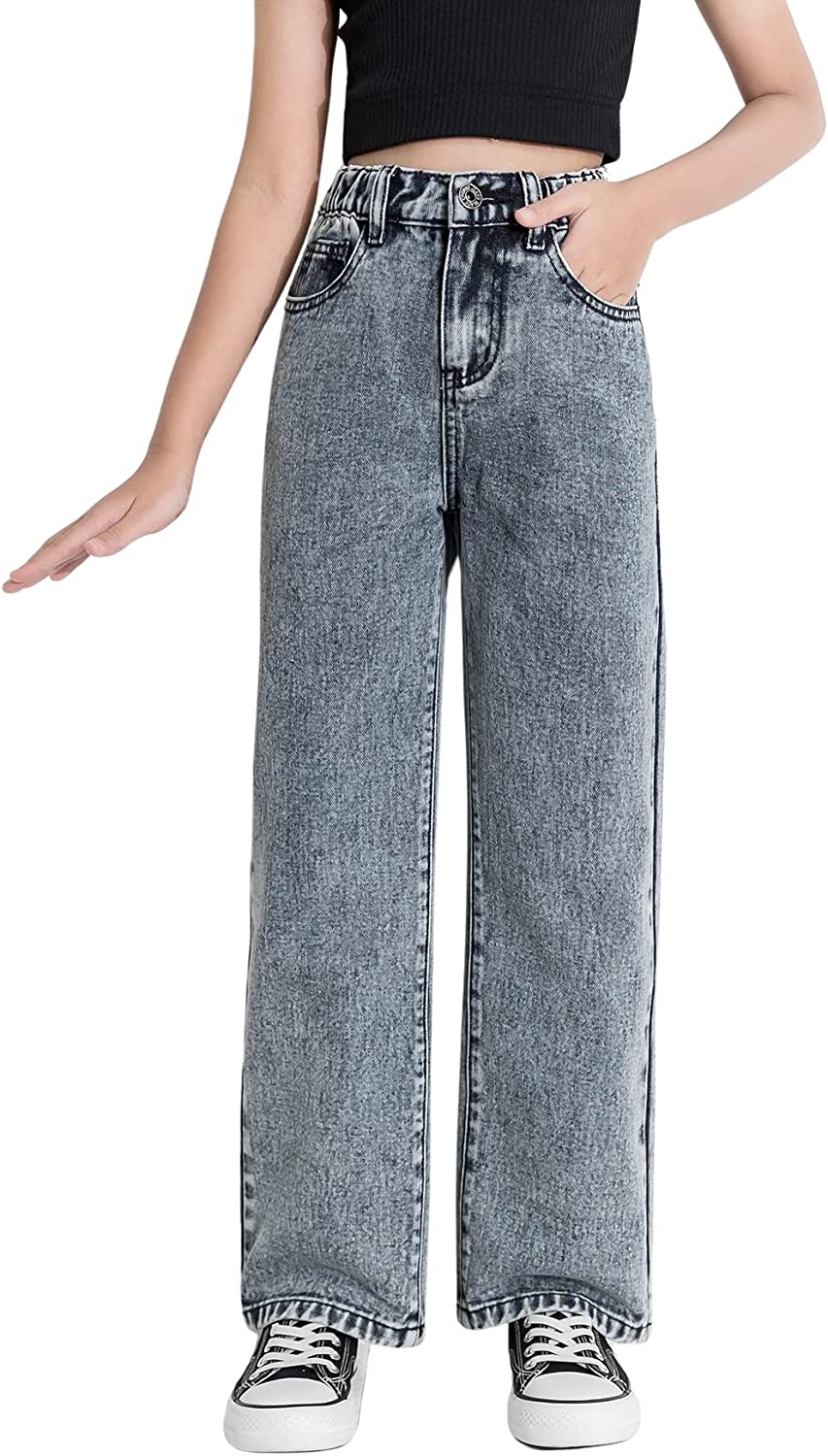 Romwe Girl's Vintage High Waisted Straight Leg Jeans Regular Fit Denim Pants