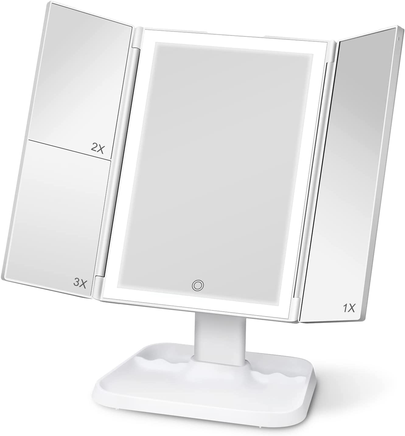 Makeup Mirror 72 LED Mirror 3 Color Lighting Modes, 1x/2x/3x Magnification, Touch Control Design, Portable High Definition Cosmetic Lighted Up Mirror