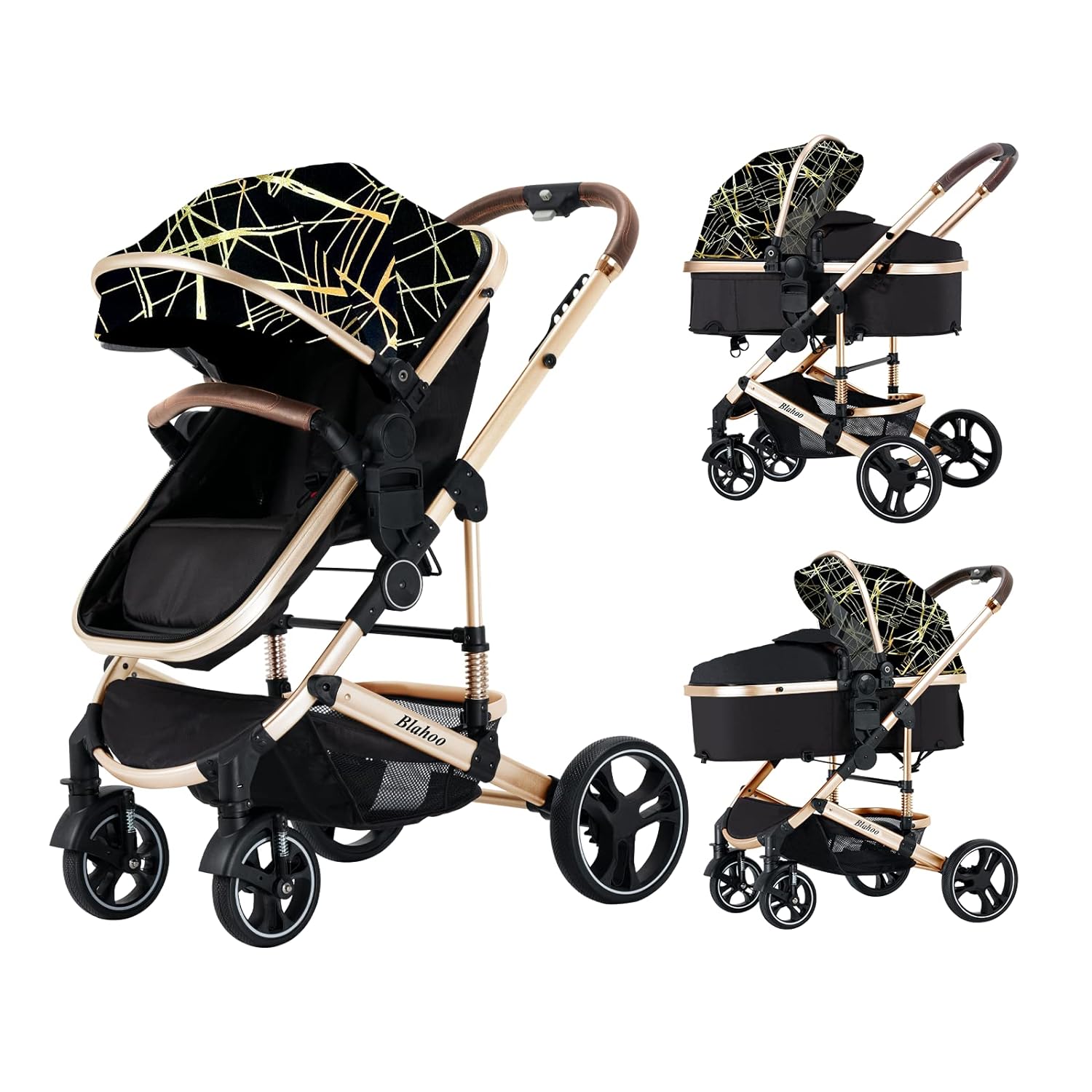 Blahoo Baby Stroller for Newborn, 2 in1 High Landscape Stroller, Foldable Aluminum Alloy Pushchair with Adjustable Backrest. Bassinet Stroller Gray
