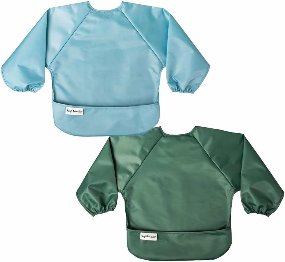 Tiny Twinkle Mess Proof Baby Bib, 2 Pack Long Sleeve Bib Outfit, Waterproof Bibs for Toddlers, Machine Washable, Tug Proof…