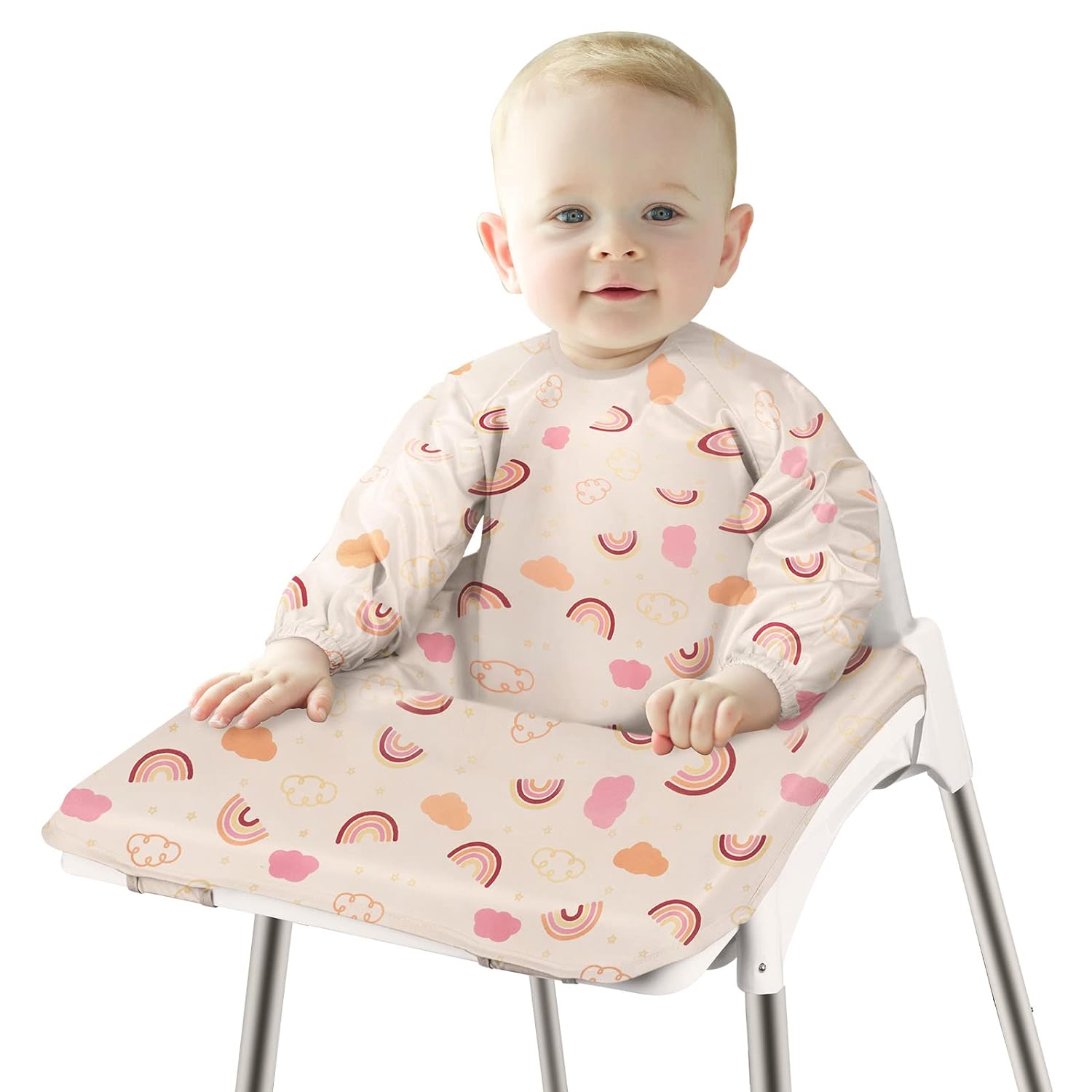 Vicloon Coverall Baby Feeding Bib, Weaning Bib Attaches to Highchair and Table, Long Sleeves Bib with Waterproof, Comfortable,Machine Washable, Baby Bib For 6 Month to 3 Years Old (Pink)
