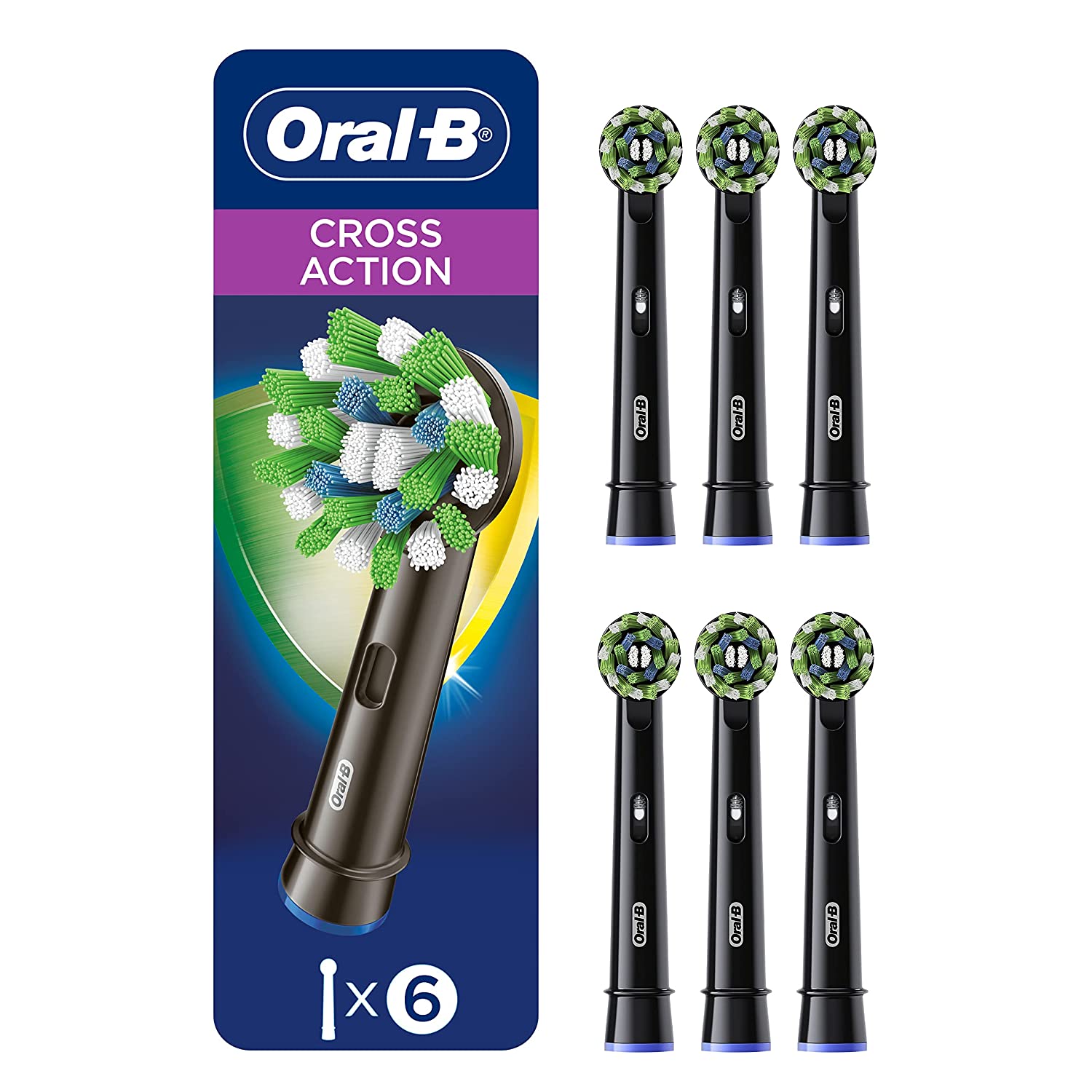 Oral-B CrossAction Electric Toothbrush Replacement Brush Heads, Black, 6 Count