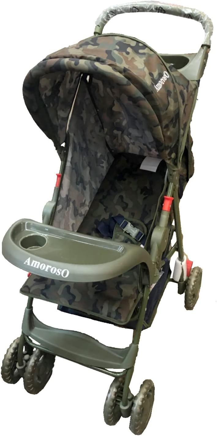 AmorosO Single Stroller - Baby Stroller with Four Wheels - Lightweight Stroller - Convertible Stroller with Extra Storage Space - Foldable Stroller with Sun Protection Hood Cover