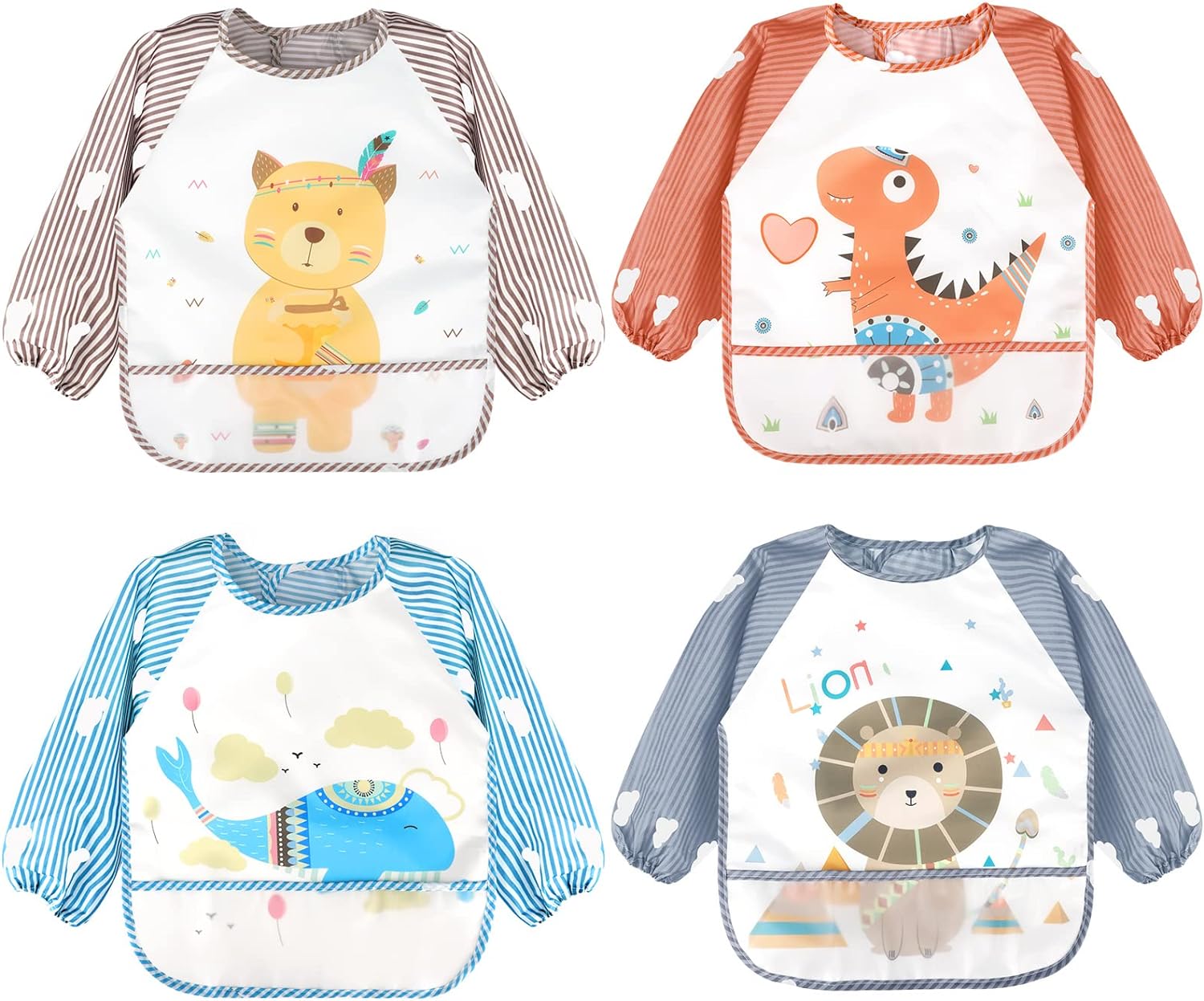 Accmor 5 Pack Long Sleeve Baby Bibs, Waterproof Sleeved Bib, Toddler Baby Bibs for 6-36 Months