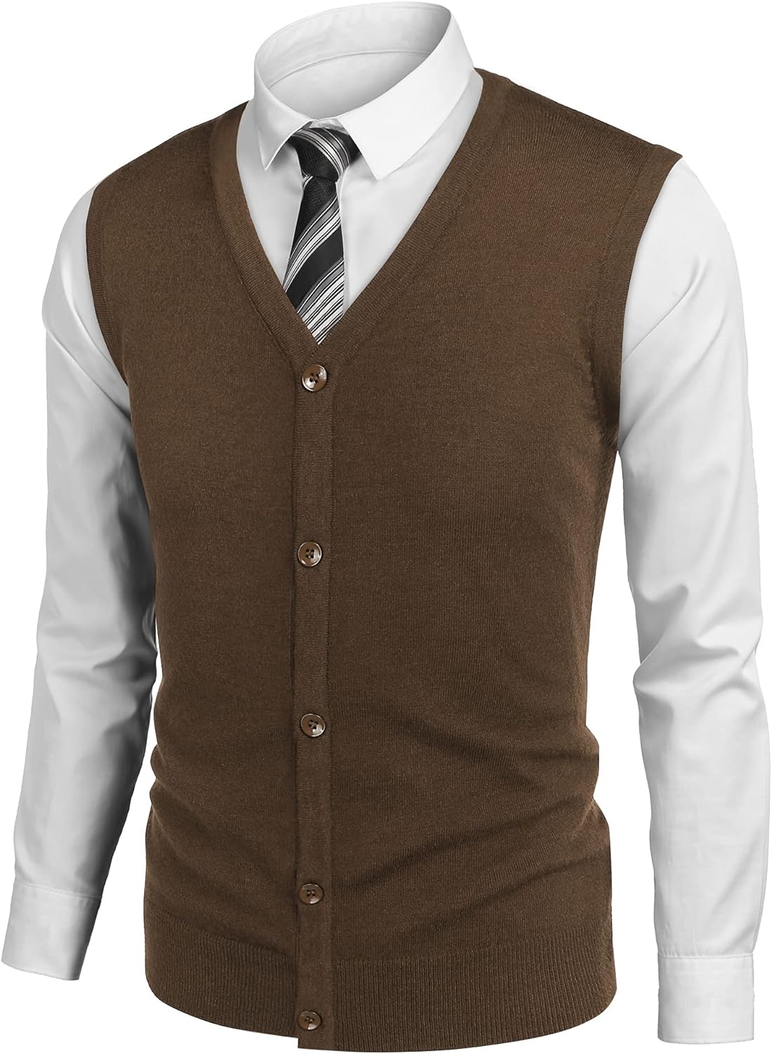 COOFANDY Men's Sweater Vest V Neck Casual Sleeveless Knitted Button Cardigan Vest