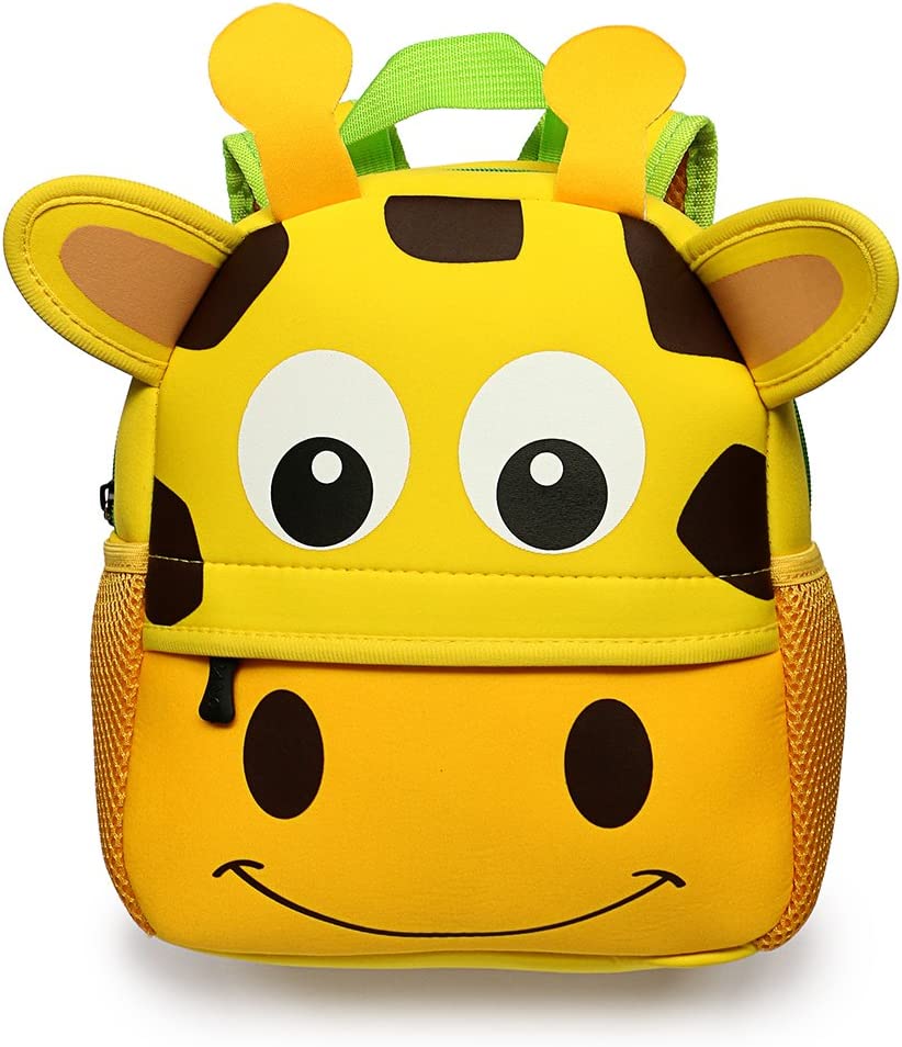 Hipiwe Little Kid Toddler Backpack Baby Boys Girls Kindergarten Pre School Bags Cute Neoprene Cartoon Backpacks for Children 1-3 Years Old,Size 9.45"x3.54"x9.84"(Giraffe)
