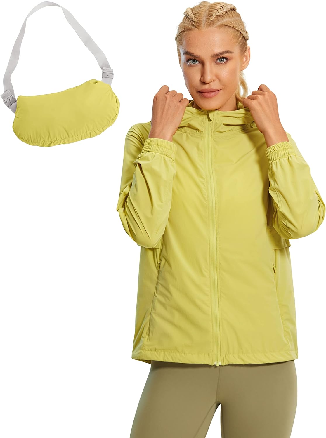 CRZ YOGA Women's Packable Rain Jacket Waterproof UPF 50+ Lightweight Hiking Outdoor Hooded Windbreaker Coat Workout Running