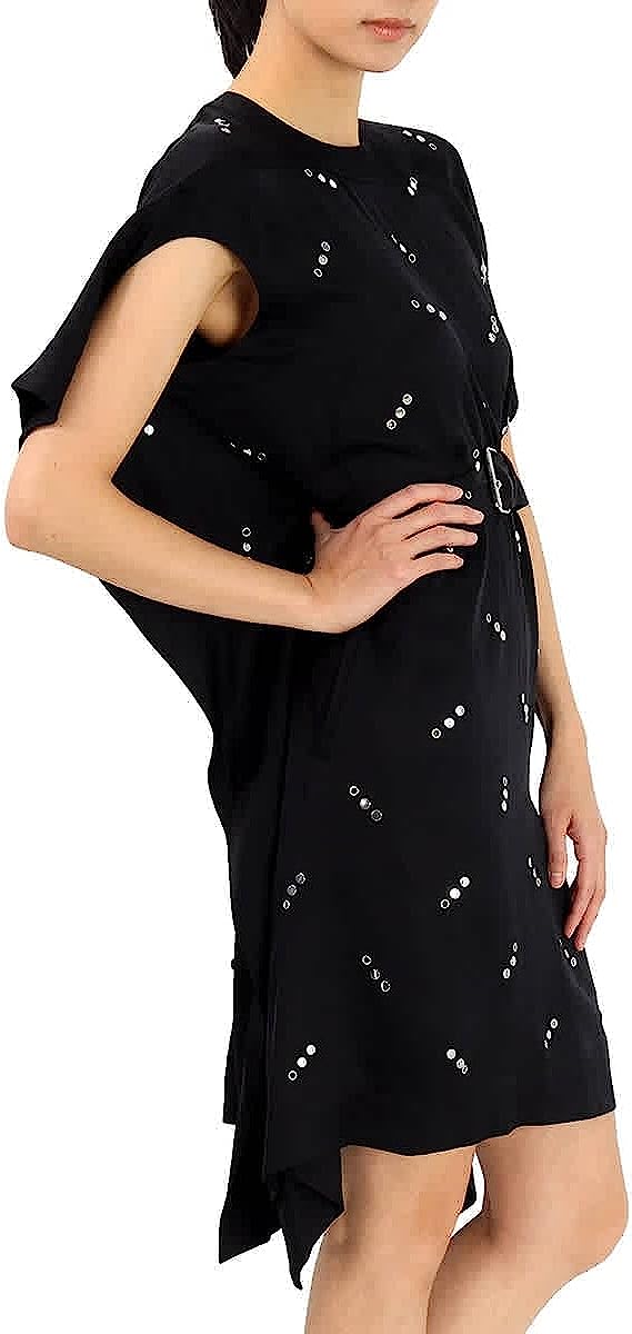 BURBERRY Black Antonina Embellished Asymmetric Belted Silk Dress