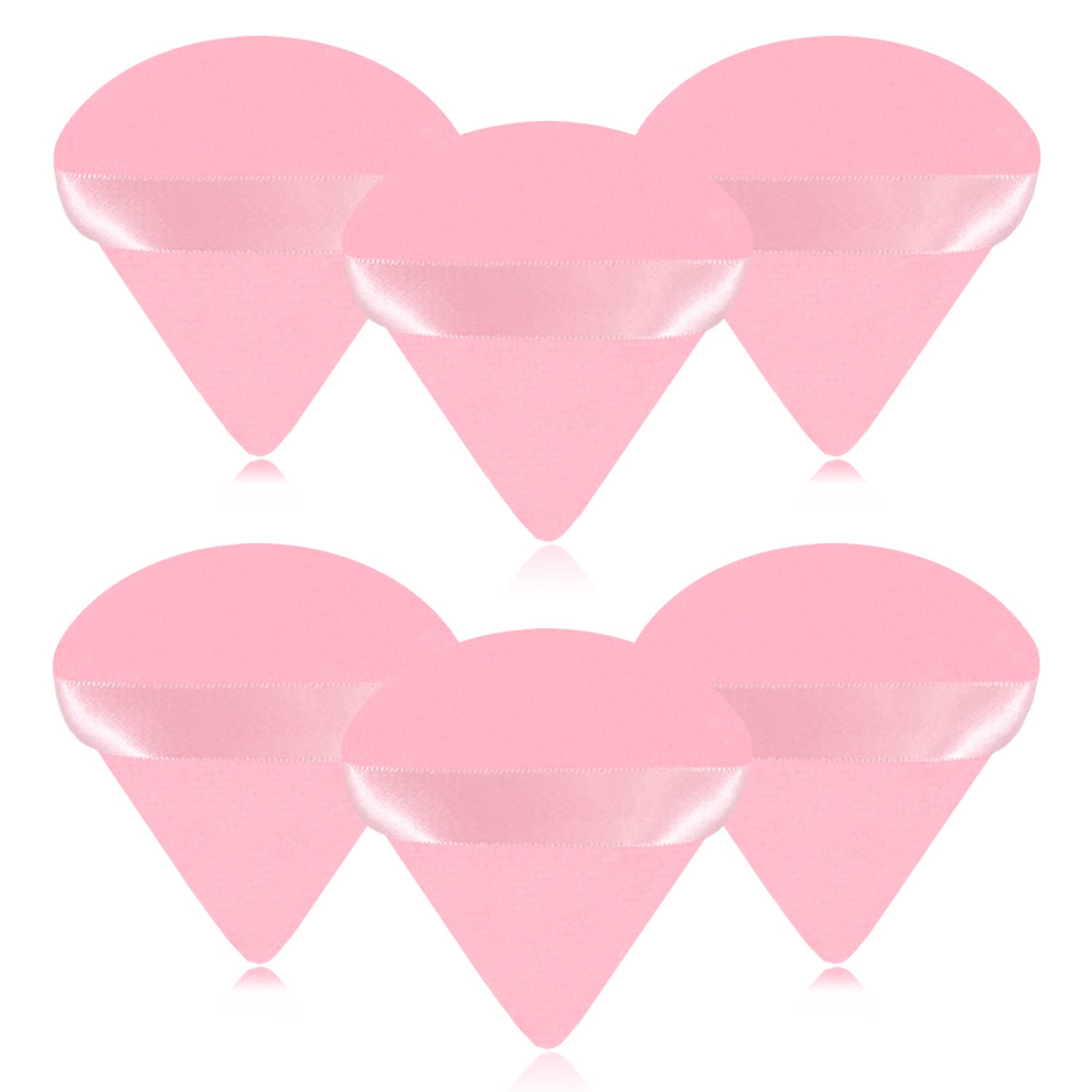 6 Pieces Powder Puff Face Makeup Puffs,Triangle Wedge Shape Soft Velour Powders Puffs for Loose Mineral Powder Body Powder Cosmetic Foundation Wet Dry Beauty Makeup Tool(Pink)