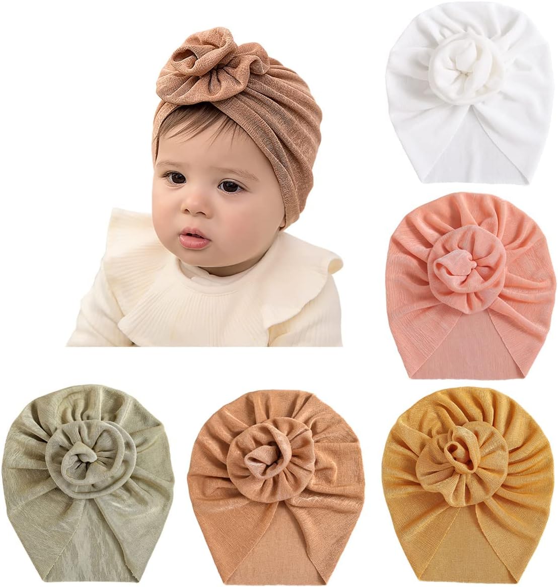 HUIXIANG Newborn Baby Hospital Hat Soft Cotton Toddler Kids Girl Head Wrap with Big Bow Cap