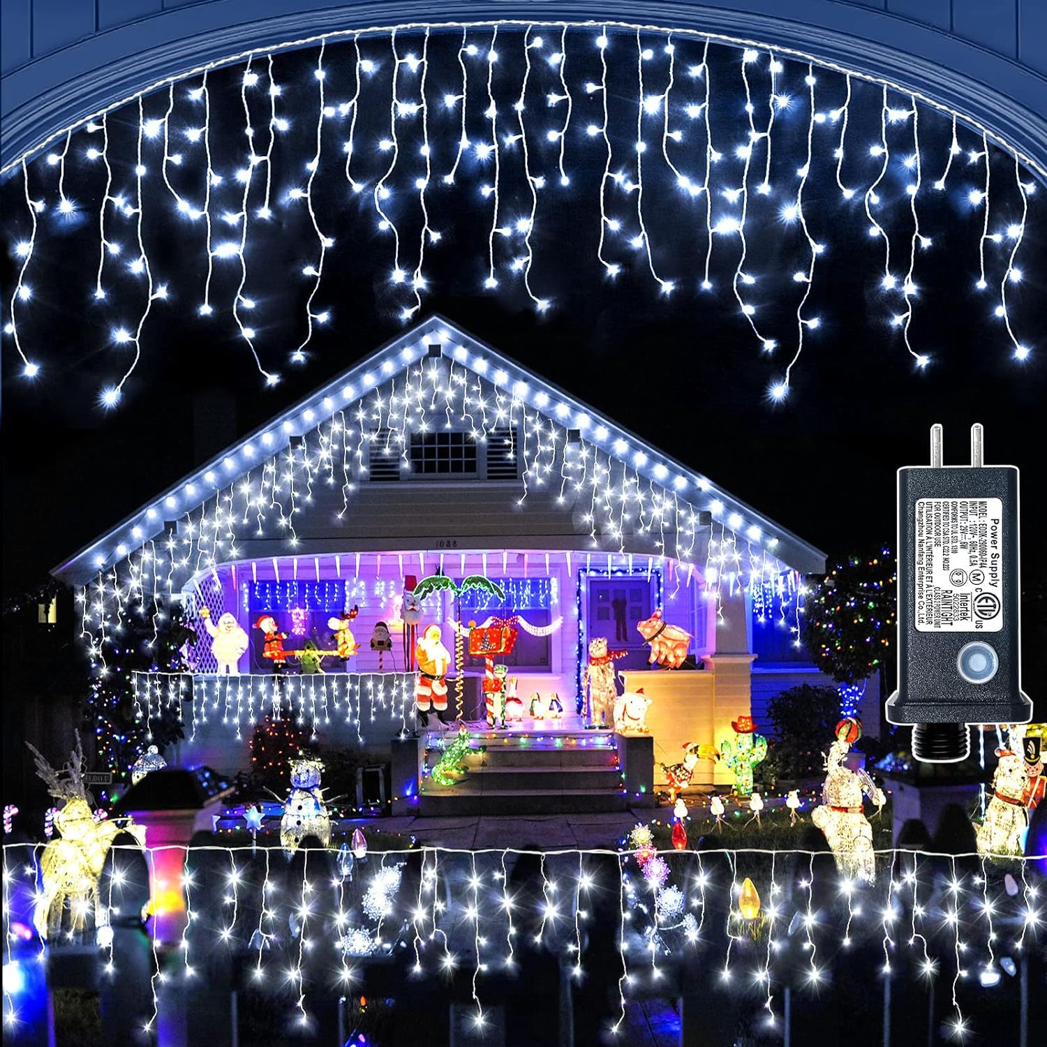 Icicle Lights Outdoor 33ft 400LED Christma Lights with 75Drops, 8 Modes Fairy String Lights with Timer Memory Function Waterproof Connectable Curtain Lights for Holiday Party Decorations (Cool White)