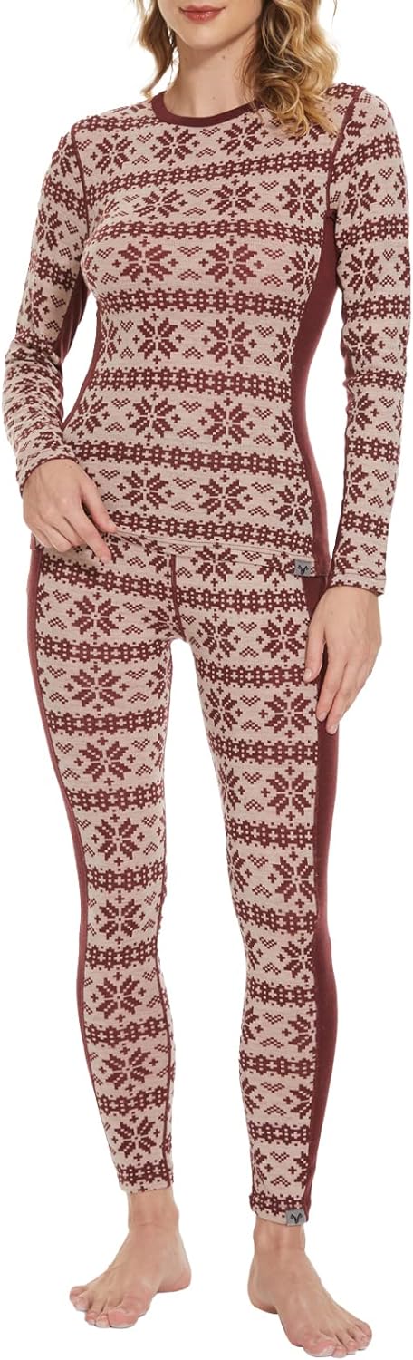 MERINNOVATION Merino Wool Base Layer Set for Women 100% Merino Wool Thermal Underwear Set