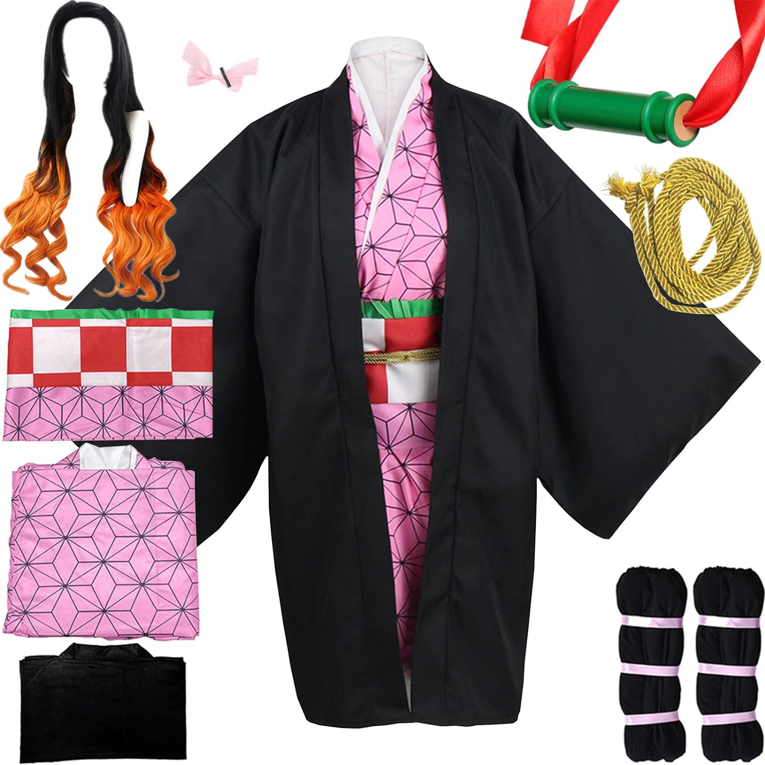 NXJSH Kimetsu no Yaiba Anime Cosplay Kimono Costume Wig Set for Women, Men, Girls, and Boys - Perfect for Halloween