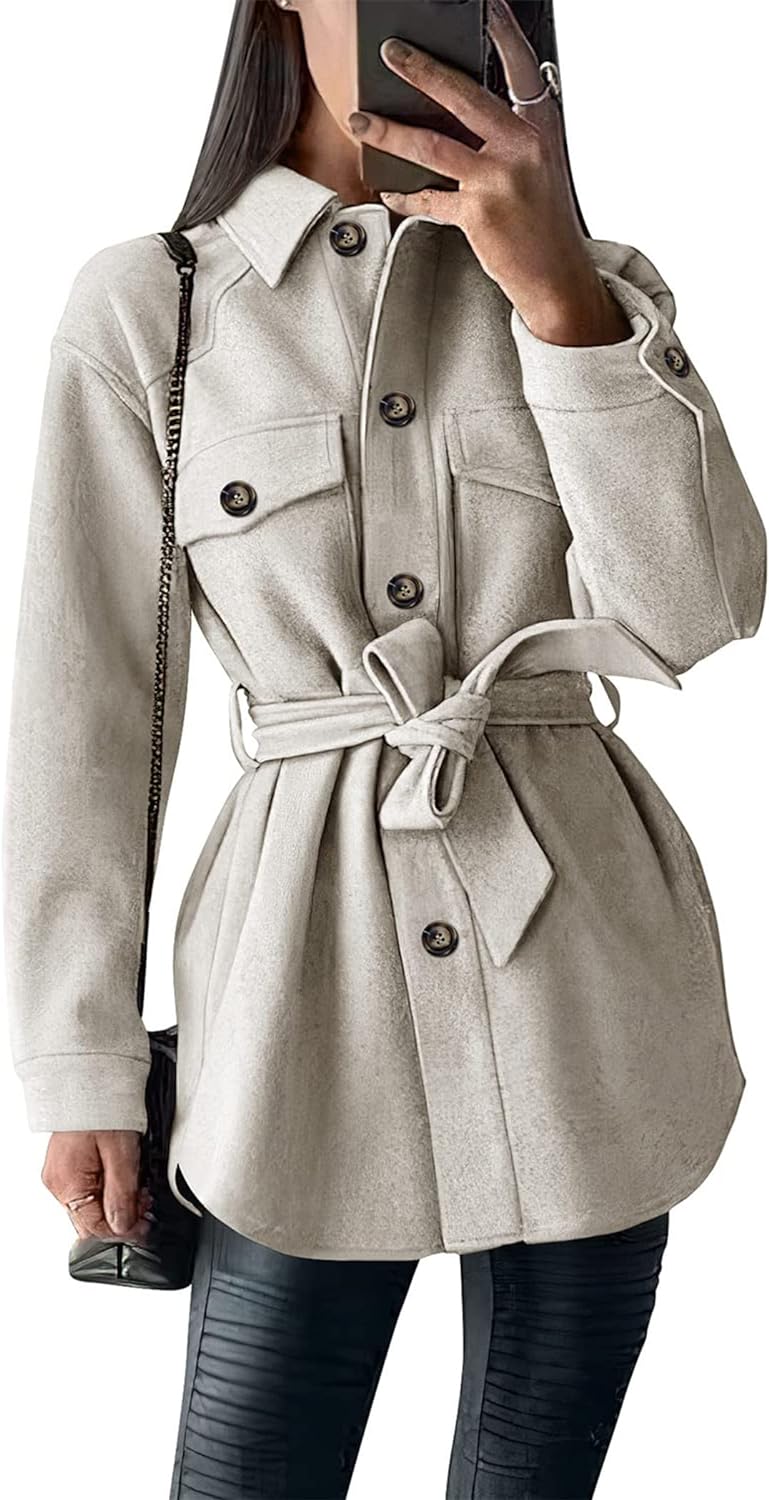 PRETTYGARDEN Women's 2026 Fashion Winter Trench Coats Lapel Button Down Peacoat Belted Outwear Casual Jackets