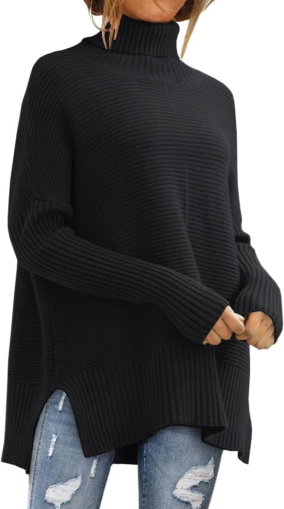 LILLUSORY Women's Oversized Turtleneck Sweaters 2026 Fall Batwing Sleeve Ribbed Tunic Sweater