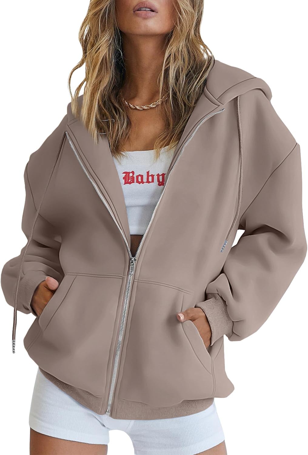EFAN Women's Cute Hoodies Teen Girl Fall Jacket Oversized Sweatshirts Casual Drawstring Zip Up Y2K Hoodie with Pocket
