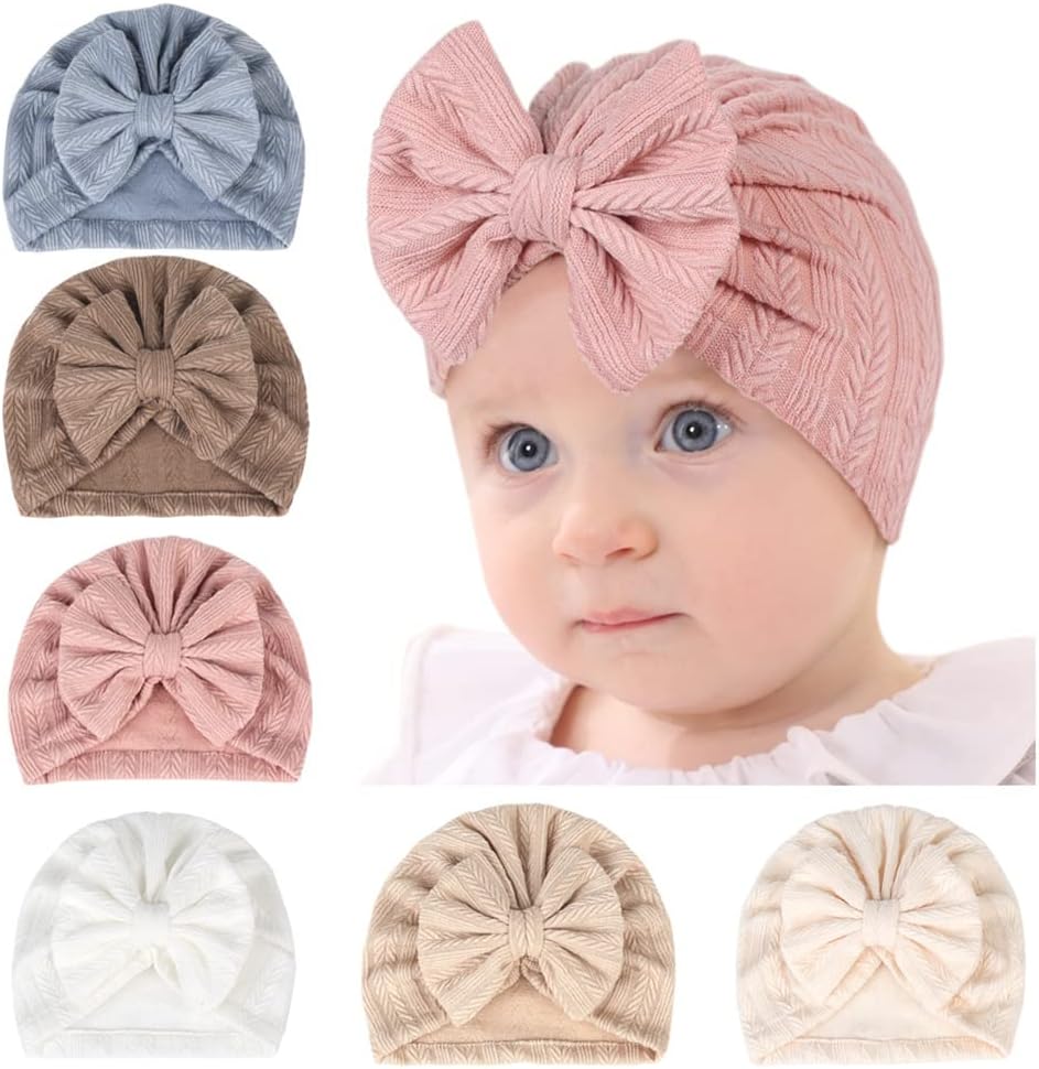 QandSweat 0-24 Months Newborn Girls' Hats Cotton and Linen Cap Infant Big Bow Hat Baby Shower