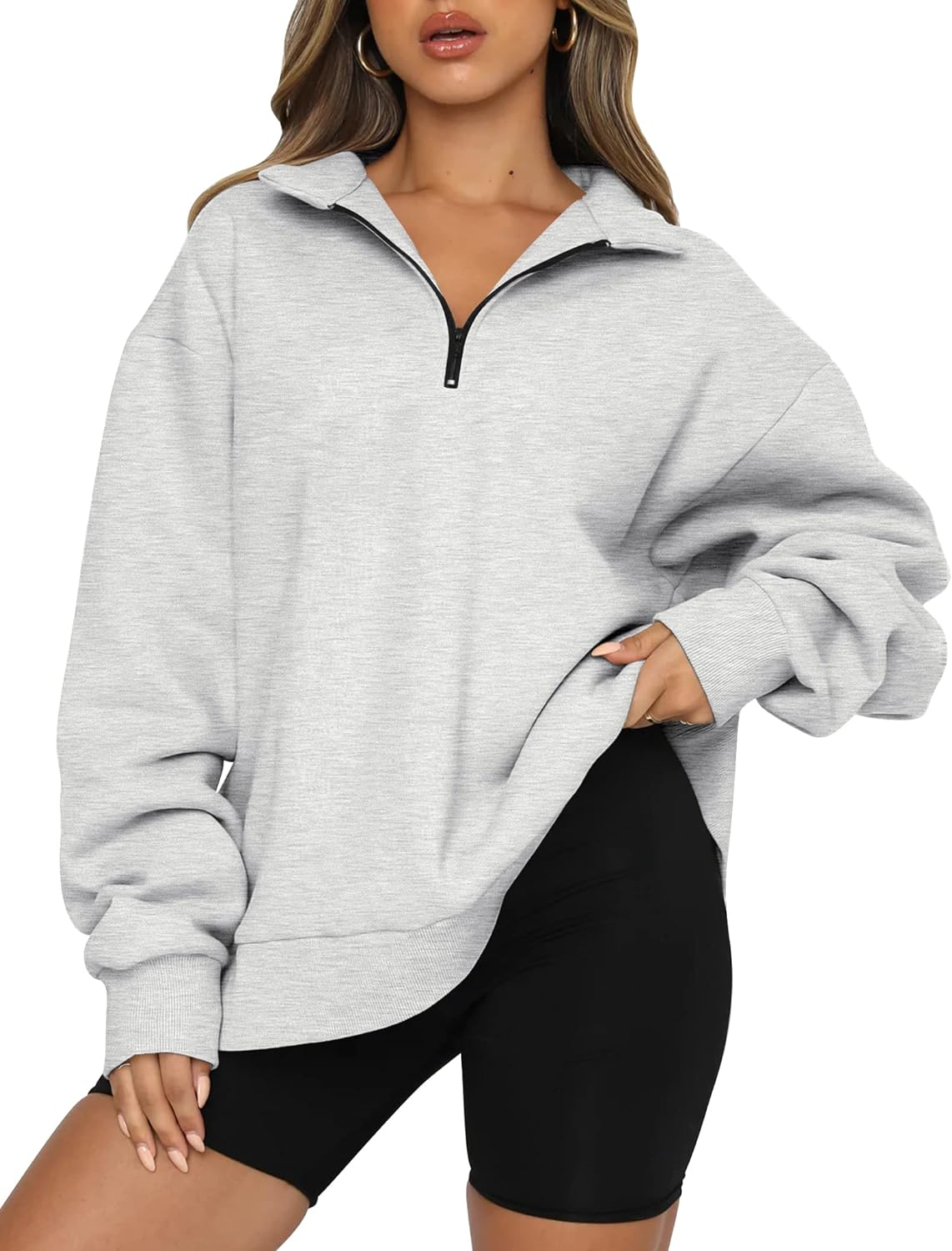 Trendy Queen Womens Oversized Sweatshirts Hoodies Half Zip Pullover Fall Fashion Outfits