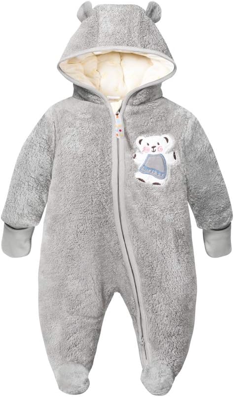 DDY Baby Girl Boy Snowsuit 0-3 Months Down Jacket Hooded Romper Jumpsuit Infant Onesie Winter Outwear Grey