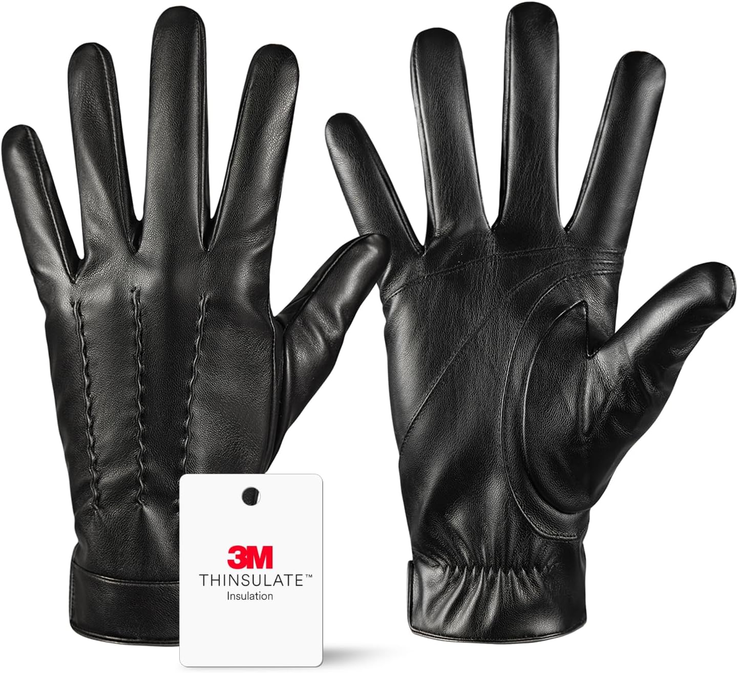 QUKOPSE Winter Leather Gloves for Men,Touchscreen Snow Driving Gloves with Cashmere Lining for Motorcycle Driving Riding…