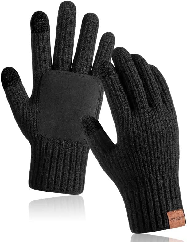 HOLDINA Winter Gloves Men Touchscreen Texting,Gloves for Men Knit Warm Anti-Slip,Gloves for Women Fleece Lined