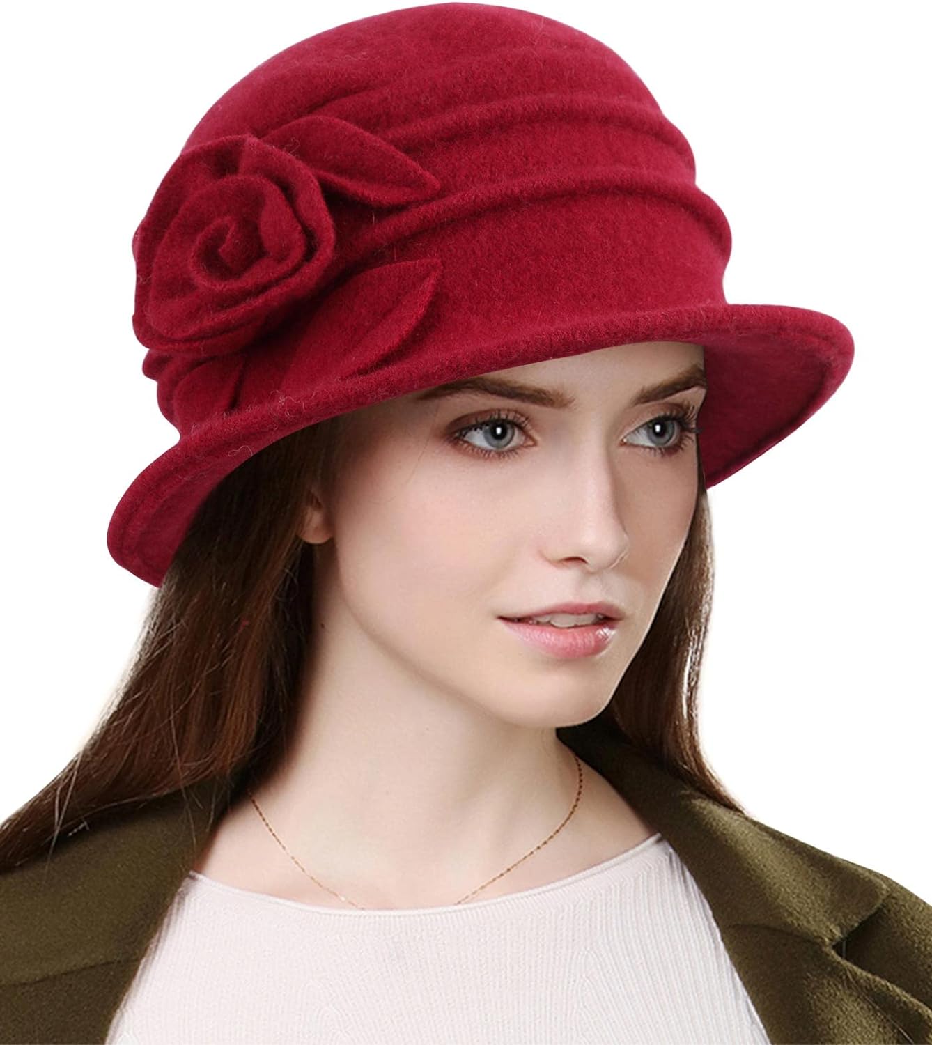Sumolux Women Beret Hat French Vintage Floral Wool Dress Cloche Classic Winter Hat 1920s