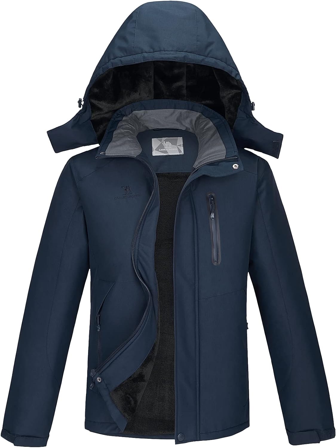 CAMEL CROWN Men's Mountain Waterproof Ski Jackets Warm Winter Snow Coat with Detachable Hood Windproof Rain Jacket