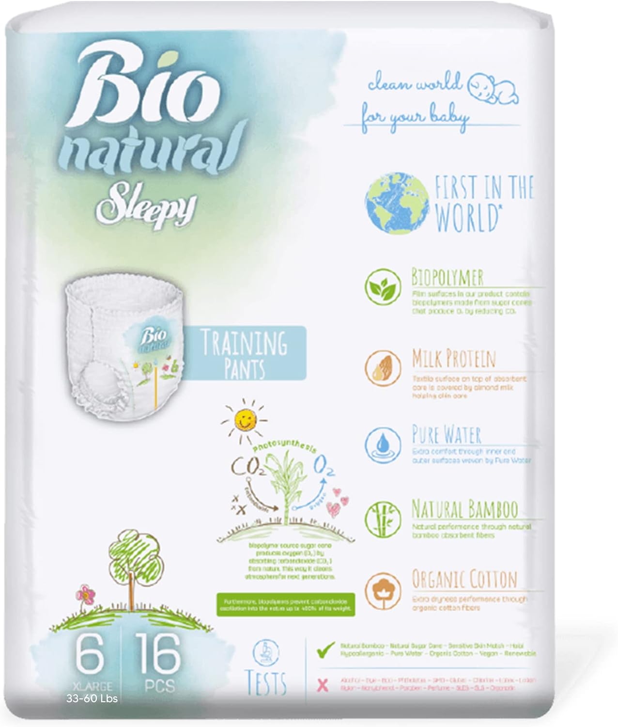 SOHO, Bio-Natural Sleepy Baby Diapers, Made from Organic Cotton and Bamboo Extract, Ultimate Comfort and Dryness, Wetness Indicator, Perfume-Free Inner Surface, (6 XL 15-27 Kg, Count-16Pcs)