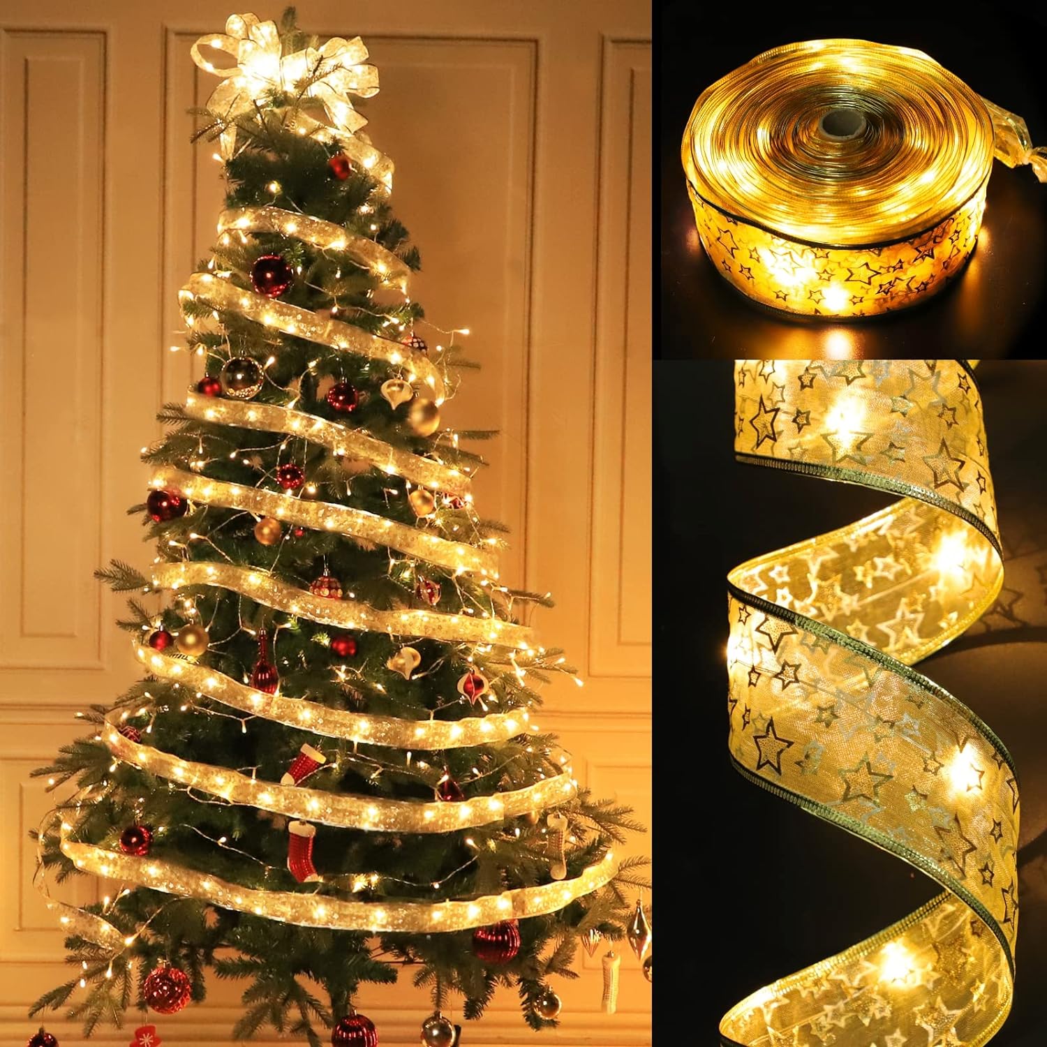 TURNMEON [ Extra Long ] 65 Ft 200 LED Ribbons Christmas Tree Lights Decorations, Adapter Powered Fairy Lights Christmas Tree Decorations Home Indoor New Year