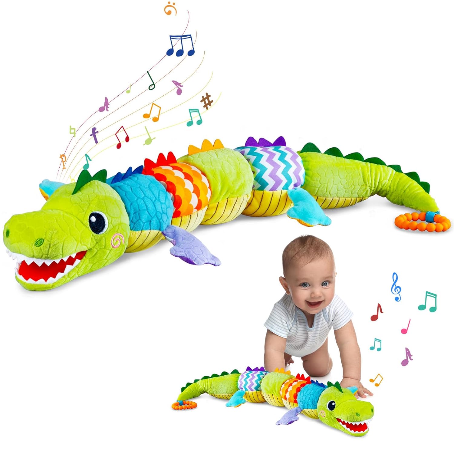 Ussybaby Baby Boy Toys for 0 3 6 9 12 Months, Soft Tummy Time Toy with Multi Textures,Rattle,Crinkle,Newborn Baby Stuffed Animal Toy, Baby Gift,Caterpillar（Alligator）
