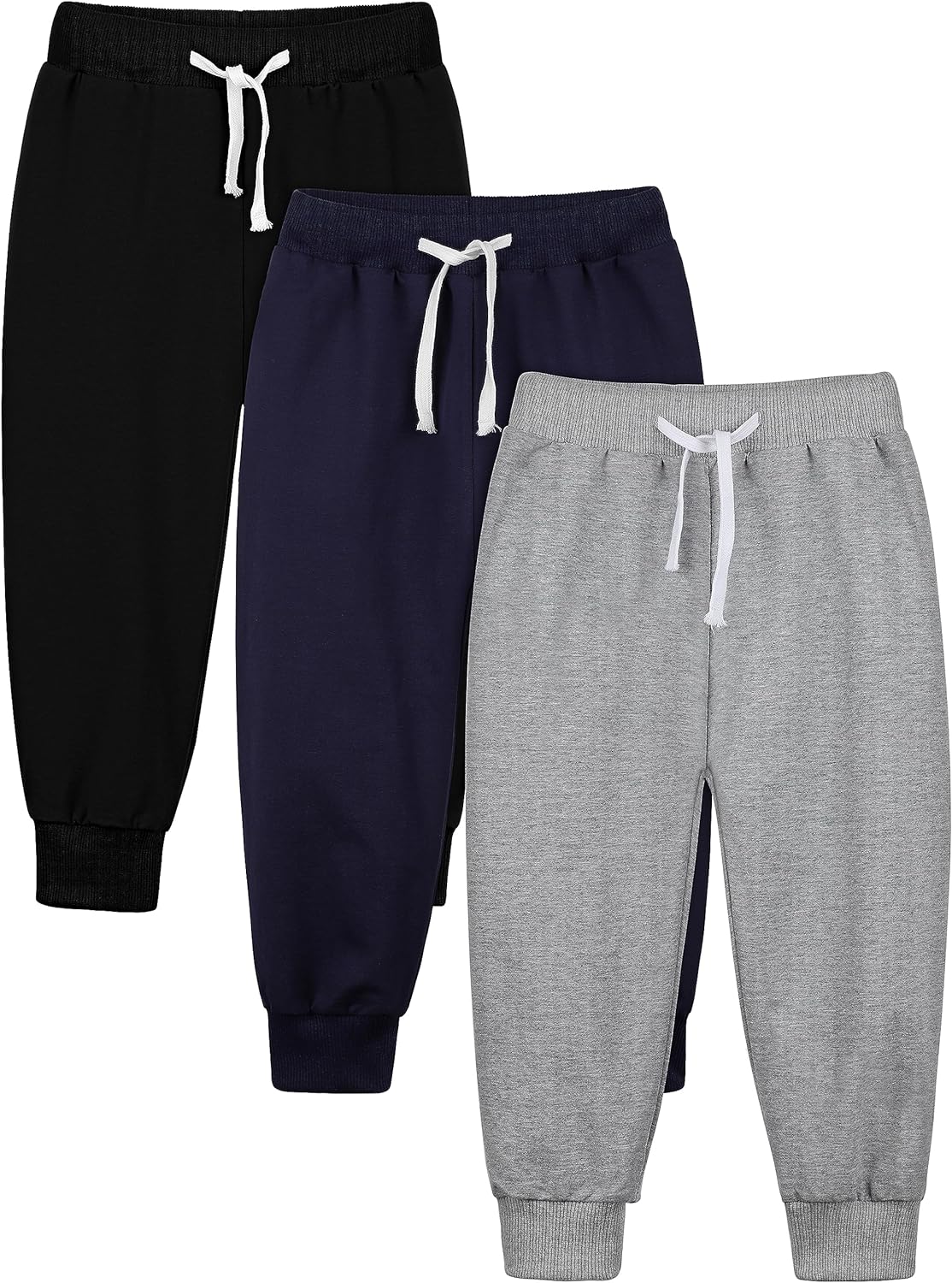 Resinta 3 Pack Toddler Active Sweatpants Kids' Unisex Casual Athletic Pull-On Cotton Jogger Pants with Drawstring