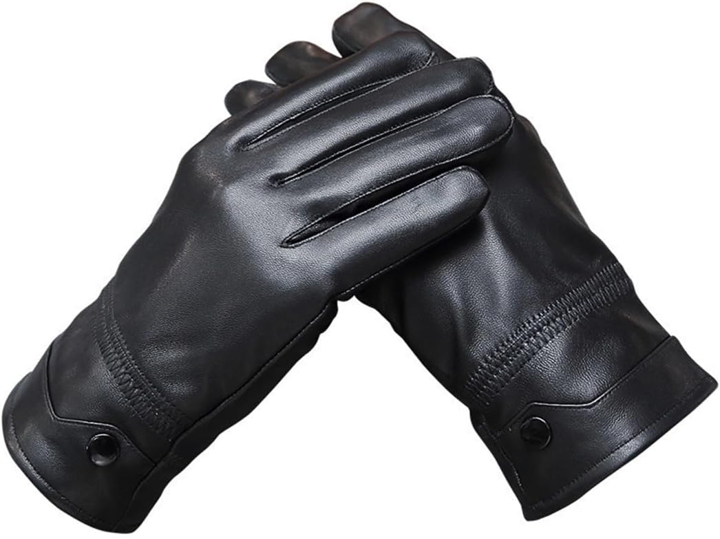 Tillonetiy Men's Winter Genuine Sheepskin Gloves, Touch Screen Warm Leather Gloves for Men, Cashmere Lined Outdoor Driving