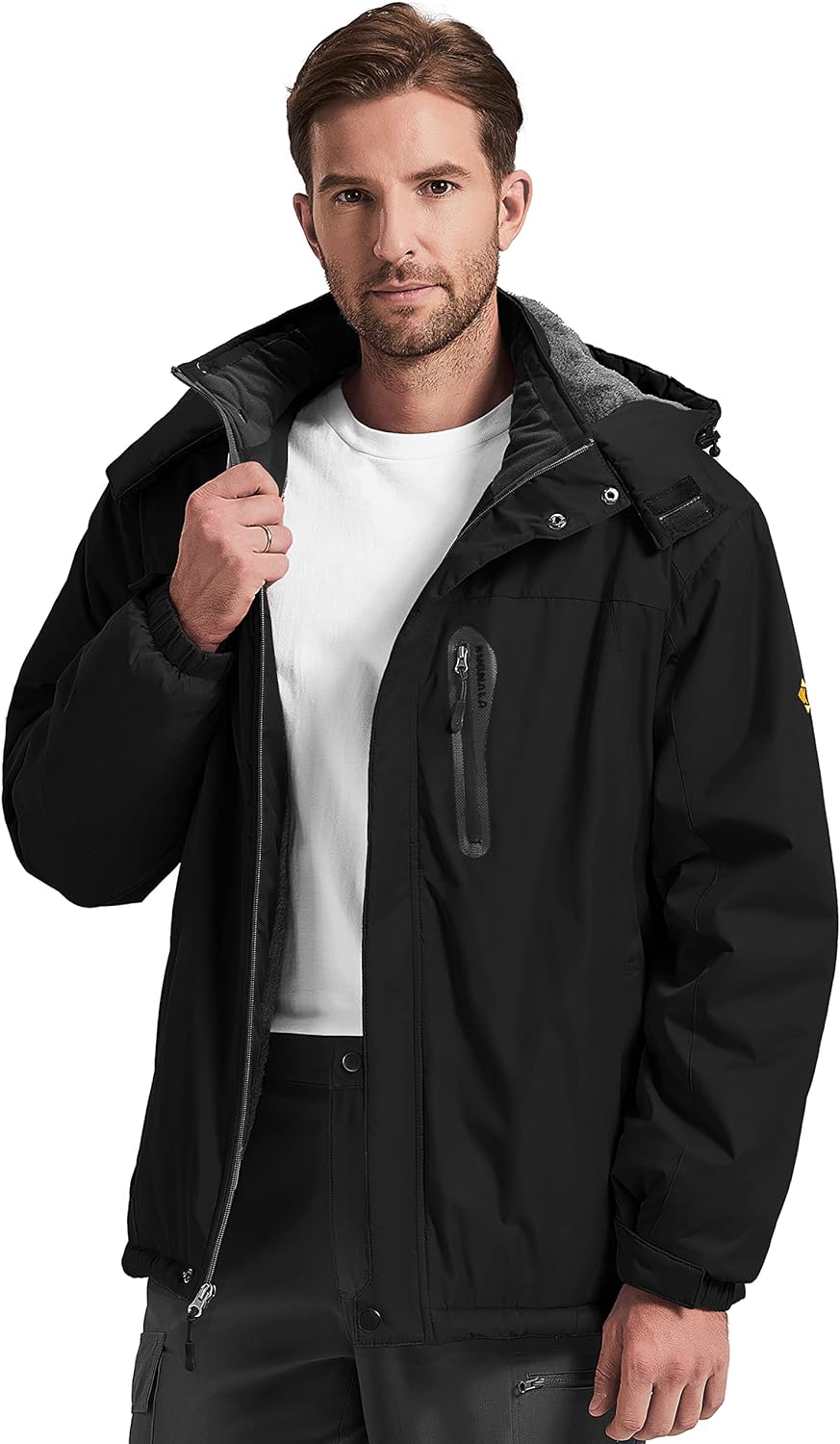 Kugnala Men's Winter Skiing Jacket Waterproof Warm Snow Fleece LiningCoat Mountain Hooded Windproof Rain Jacket S-3XL