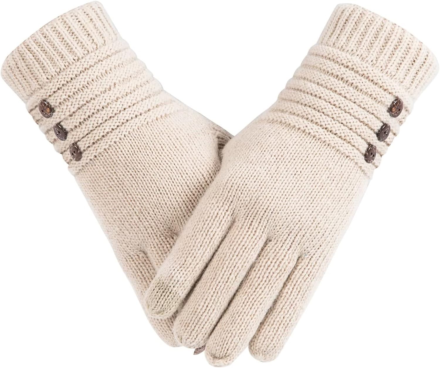 Gloves for Women, Winter Gloves Warm Wool Knit with Thermal Thinsulate Lined, Gloves for Cold Weather with Touchscreen Finger