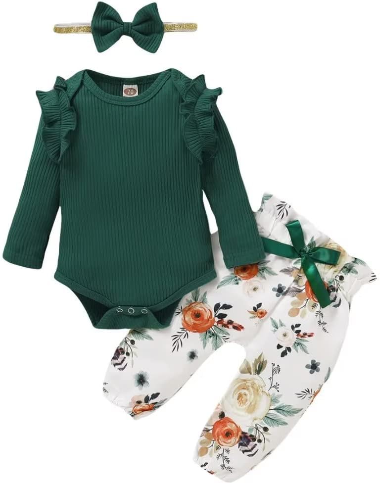Baby girl clothes, Newborn Baby Girl Clothes, Soft Long Sleeve Onesies Girl Collocation Pants and Headband