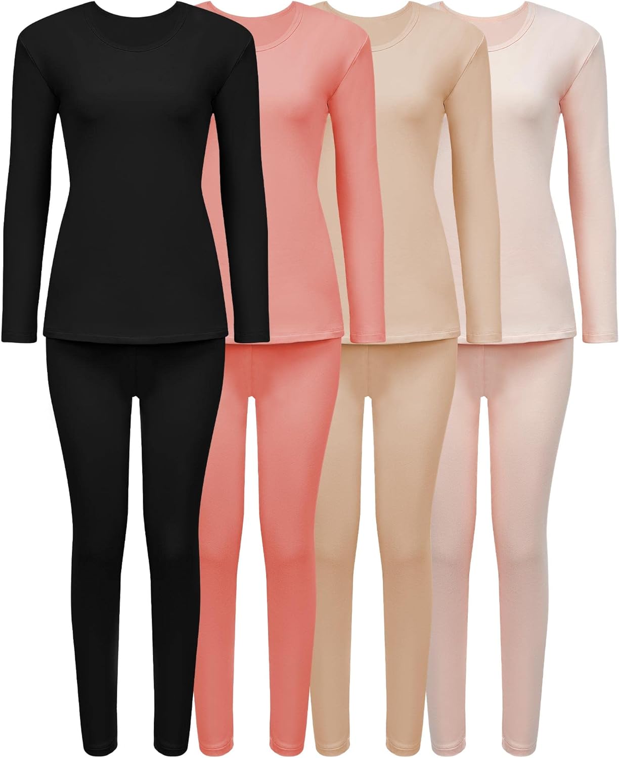 4 Pieces Fleece Lined Thermal Underwear Set for Women Long Johns Base Layer Winter Cold Weather Soft Warm Top Bottom