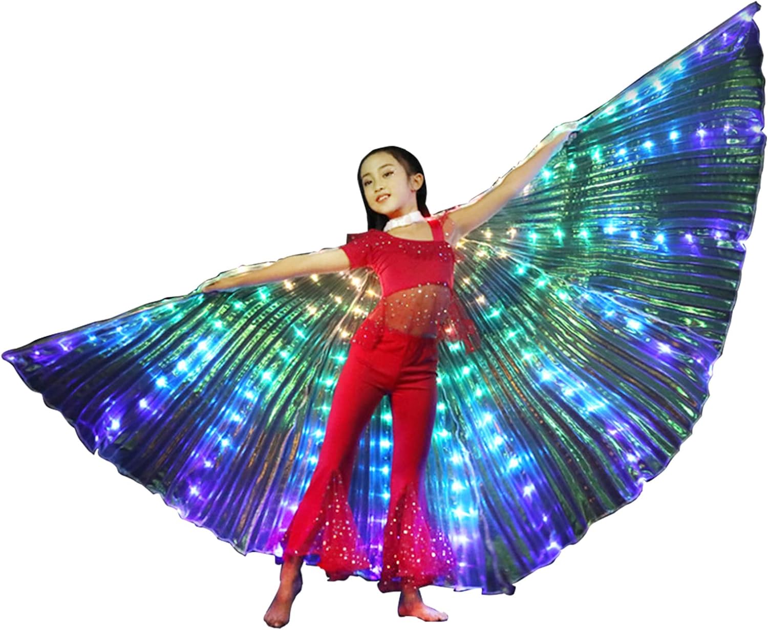 BWWNBY Belly Dance Isis Wing,LED Bar Angel Wings for Kids,Halloween Christmas Light Up Stage Wear Rave Performance Props