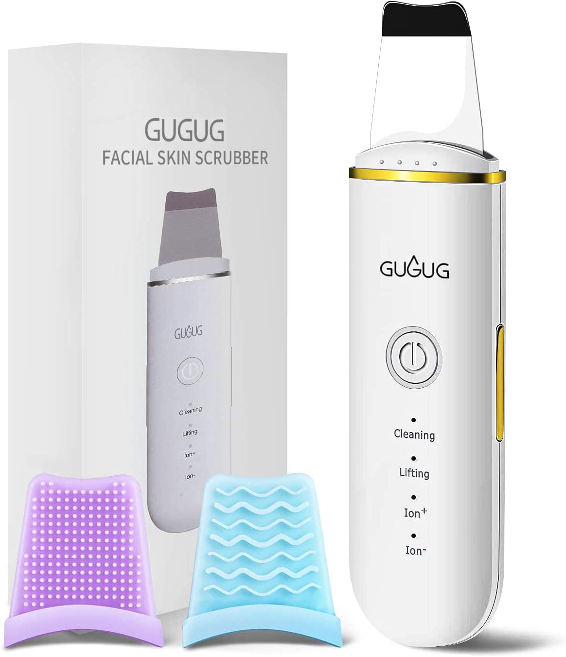 GUGUG Skin Scrubber Skin Spatula Blackhead Remover with 4 Modes, Pore Spatula for Face, Facial Spatula for Deep Cleansing-White