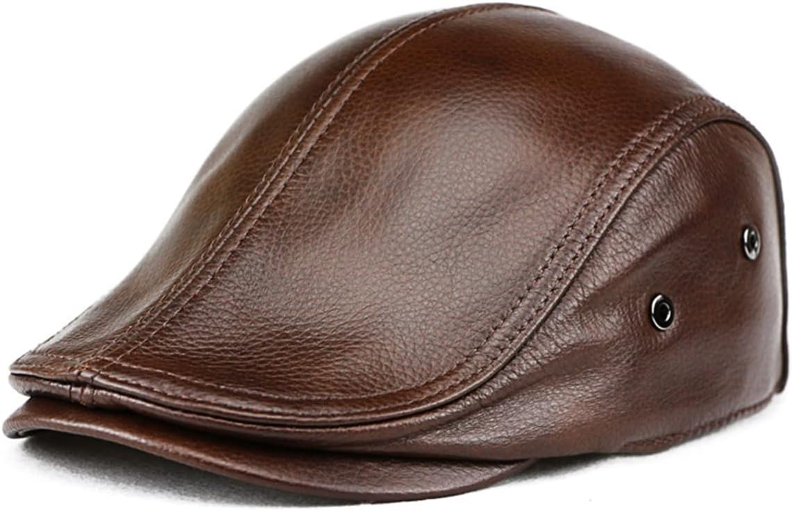 Men's Genuine Cowhide Newsboy Cap Leather Hat Adjustable Beret Caps Classic Golf Flat Ivy Cap Gatsby Driving Fishing Hat